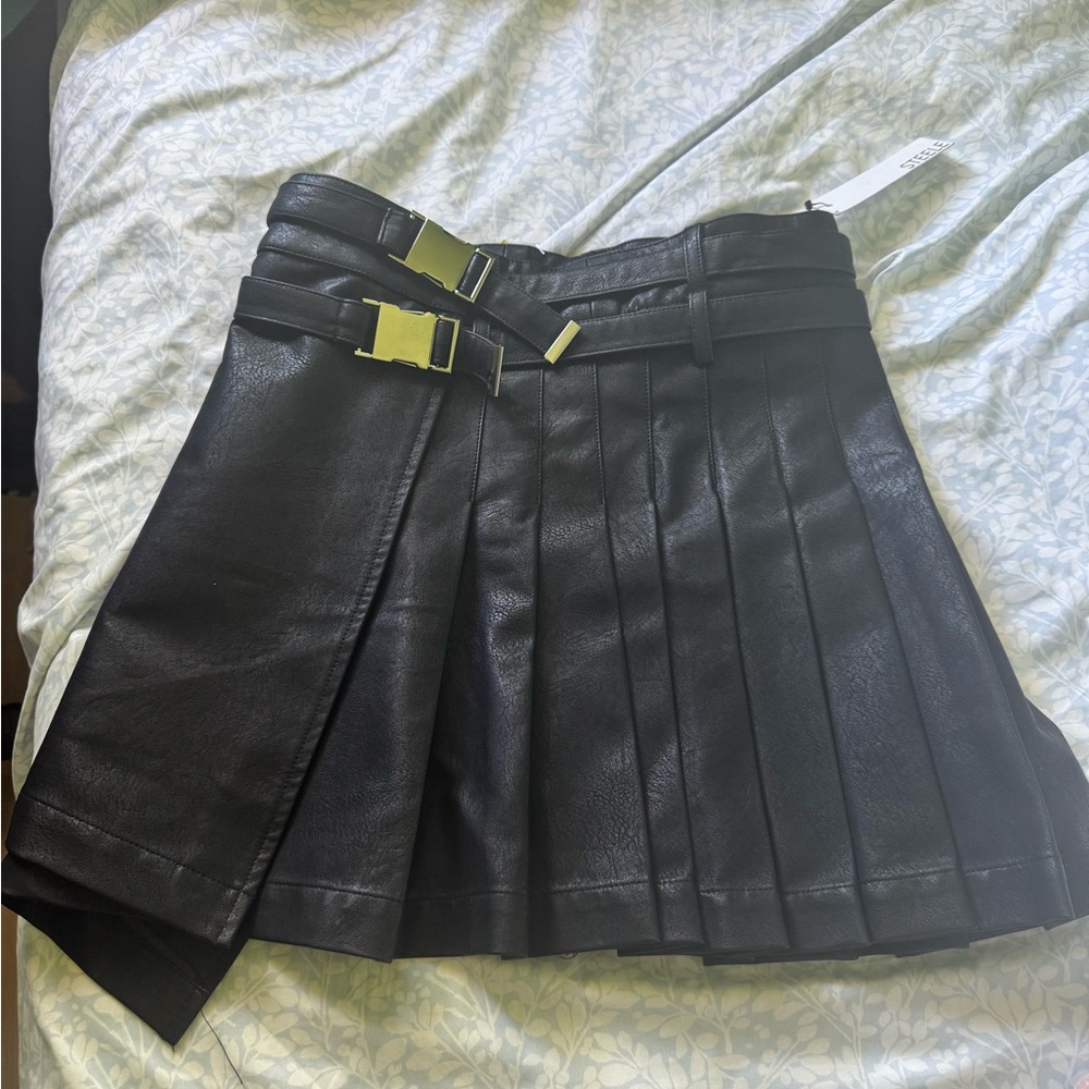 Black Pleated Skirt with Buckle Detail